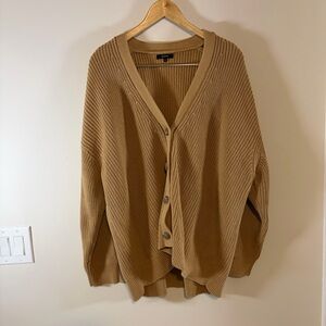 Quince Women 100% Organic Cotton Oversized Cable Cardigan Tan Size XL